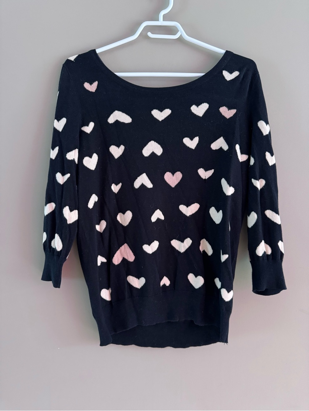 LC Lauren Conrad Black Sweater with Pink and Cream Heart Pattern